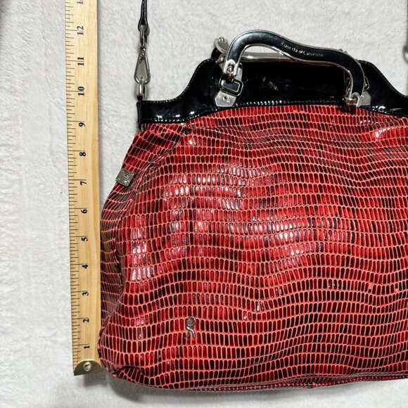 Roberta Di Camerino Italy Shoulder Handbag Shiny Red w/ Metal Handles RARE - Picture 4 of 16